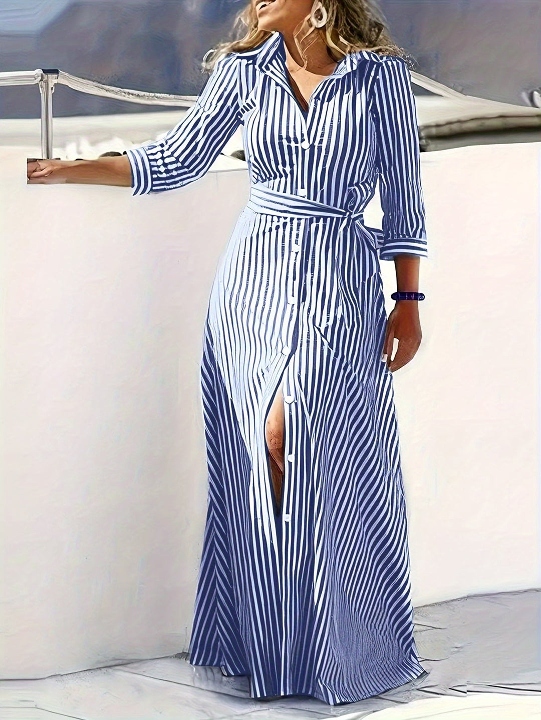 Meredith | Belted Shirt Maxi Dress