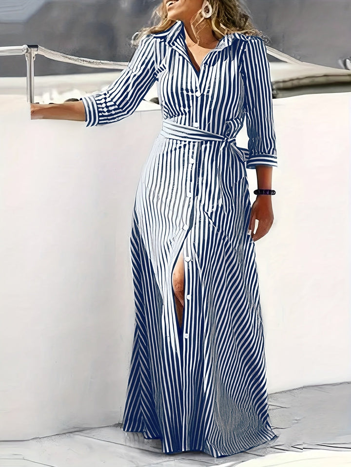 Meredith | Belted Shirt Maxi Dress