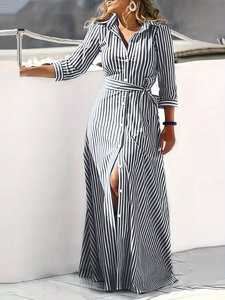 Meredith | Belted Shirt Maxi Dress