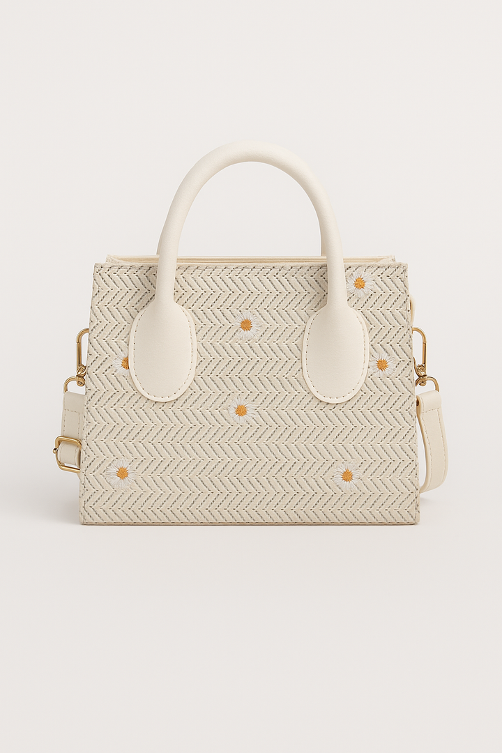 Xiava | Woven Straw Bag with Flower Detail