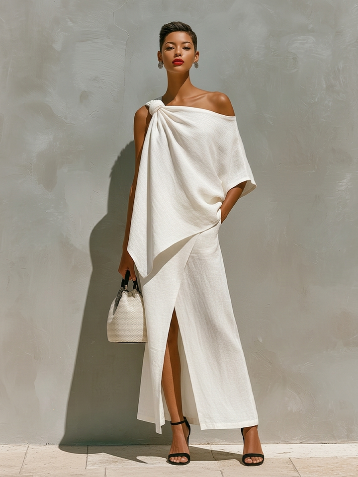 Bianca | One-Shoulder Linen Set