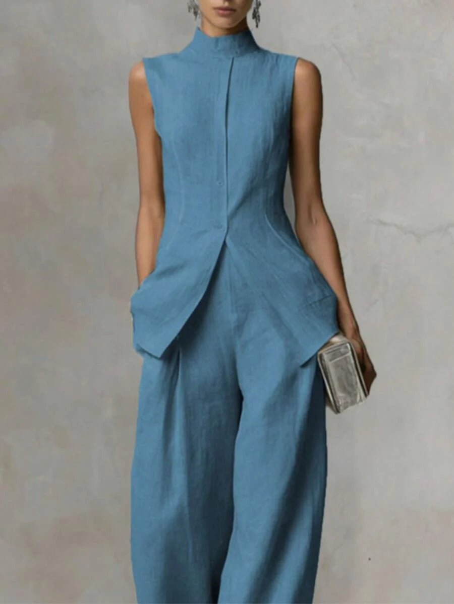 Ophelia | Sleeveless Shirt & Wide-Leg Pants Set