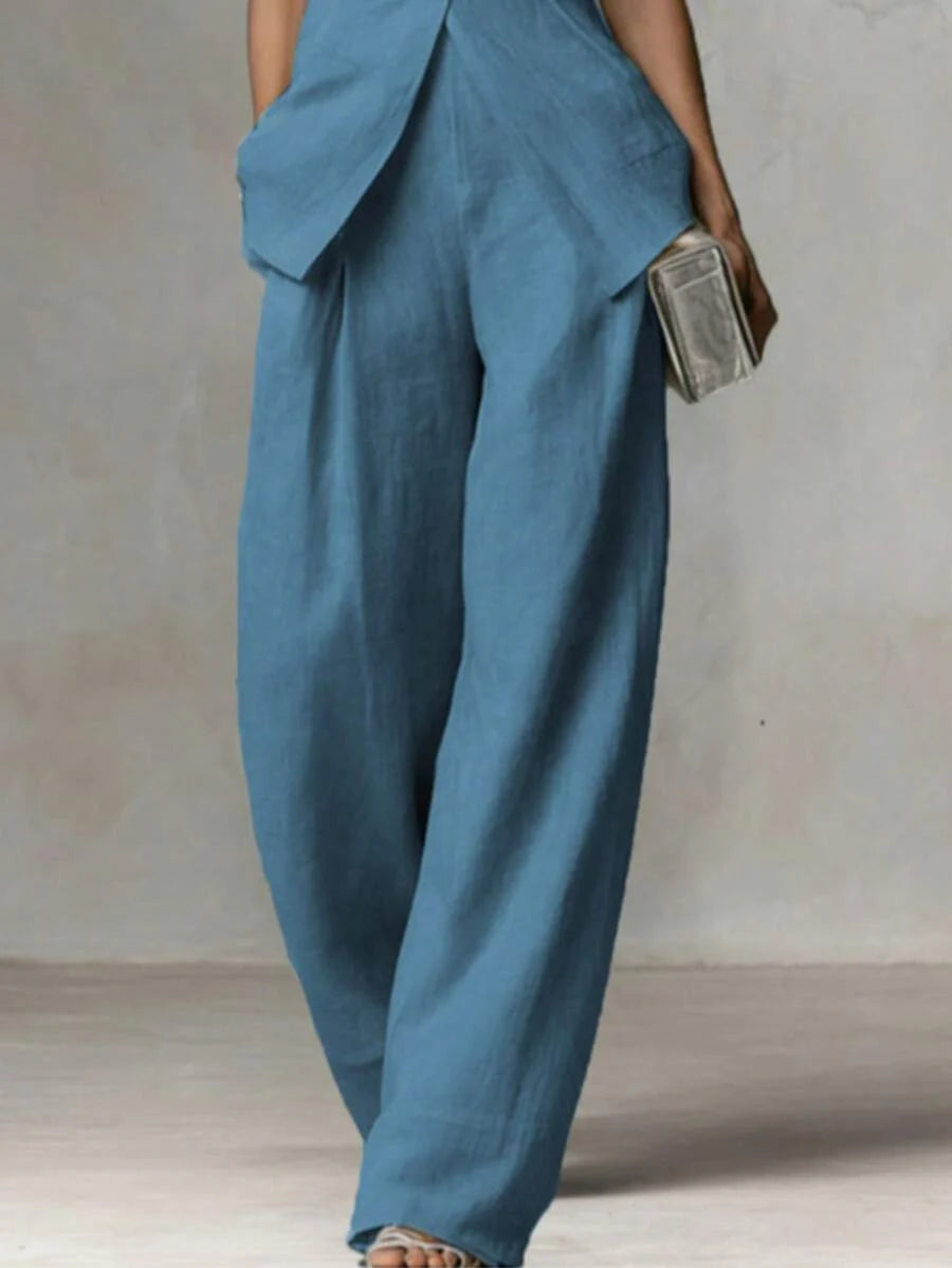 Ophelia | Sleeveless Shirt & Wide-Leg Pants Set