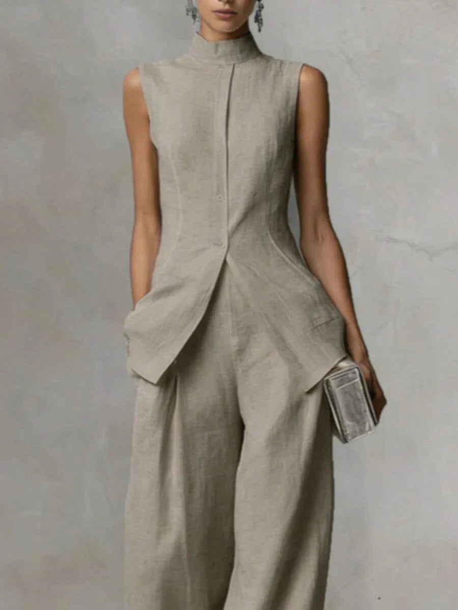 Ophelia | Sleeveless Shirt & Wide-Leg Pants Set