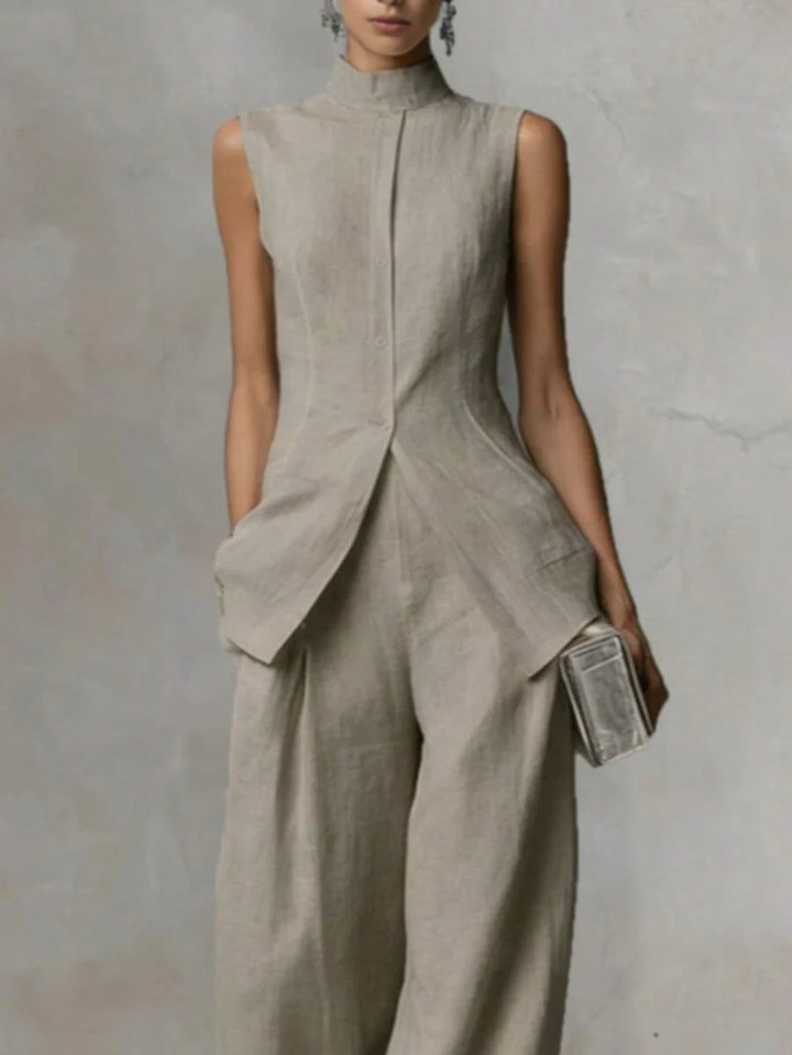 Ophelia | Sleeveless Shirt & Wide-Leg Pants Set