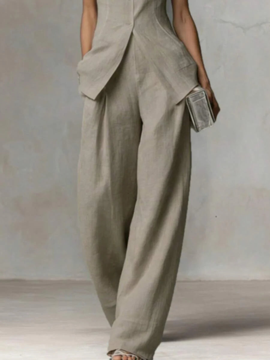 Ophelia | Sleeveless Shirt & Wide-Leg Pants Set