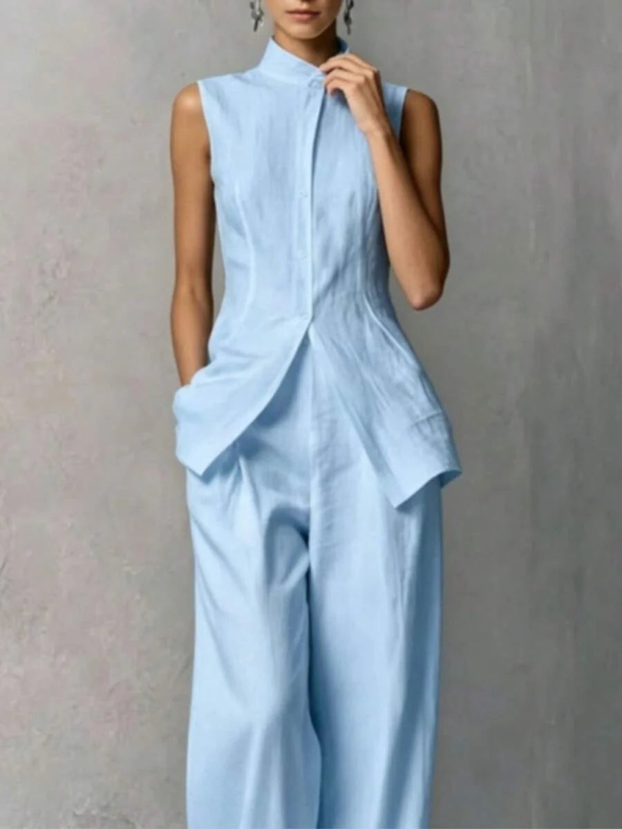 Ophelia | Sleeveless Shirt & Wide-Leg Pants Set