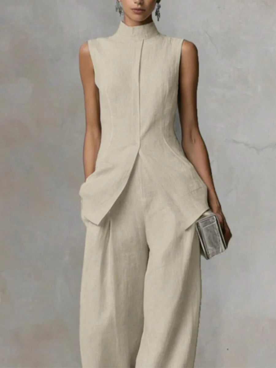 Ophelia | Sleeveless Shirt & Wide-Leg Pants Set