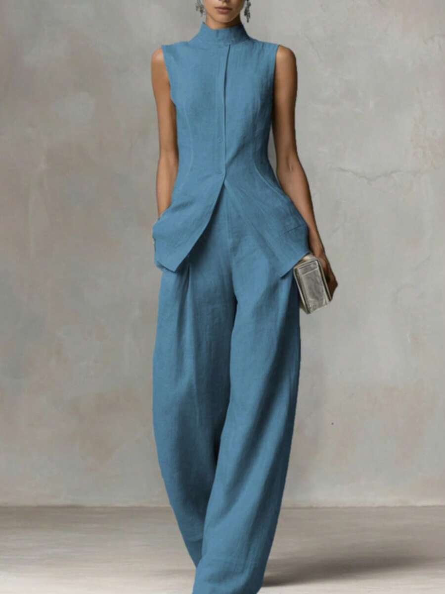 Ophelia | Sleeveless Shirt & Wide-Leg Pants Set