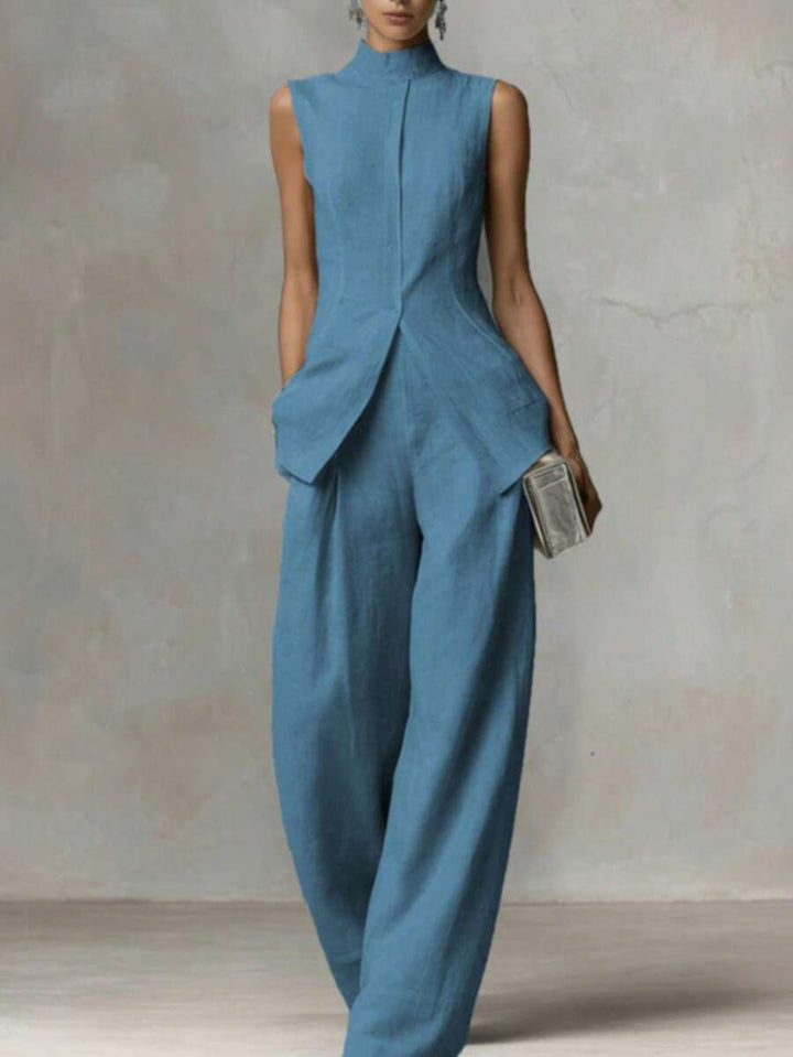 Ophelia | Sleeveless Shirt & Wide-Leg Pants Set