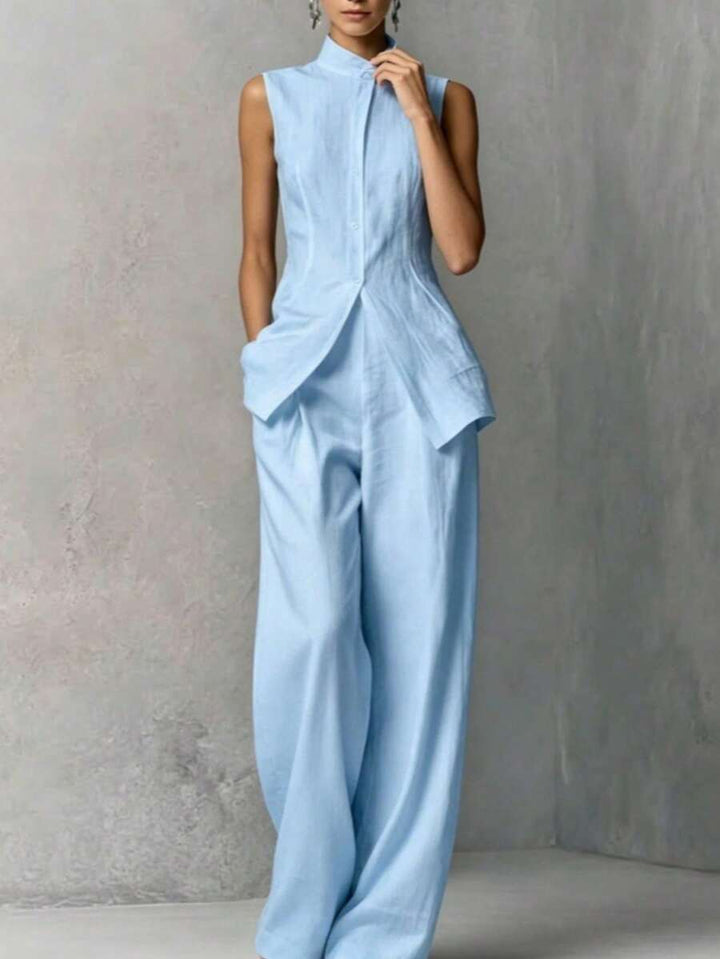 Ophelia | Sleeveless Shirt & Wide-Leg Pants Set