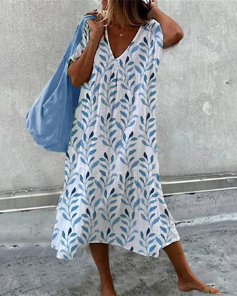 Amara | Leaf Print Midi Dress