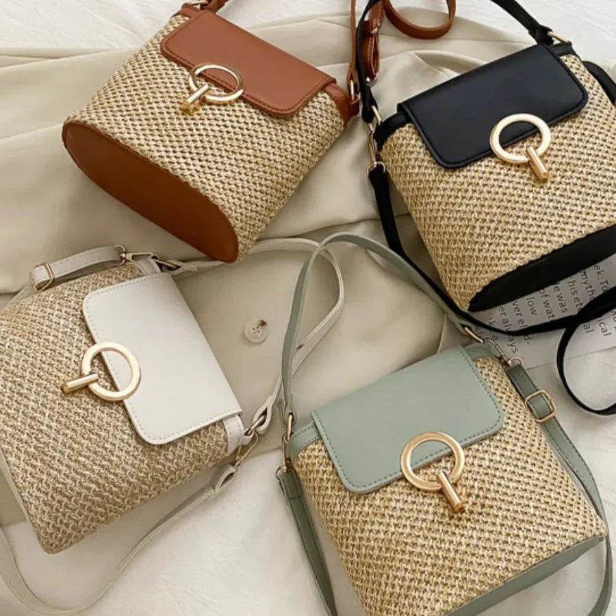 Marisol | Straw and Vegan Leather Beach Bag
