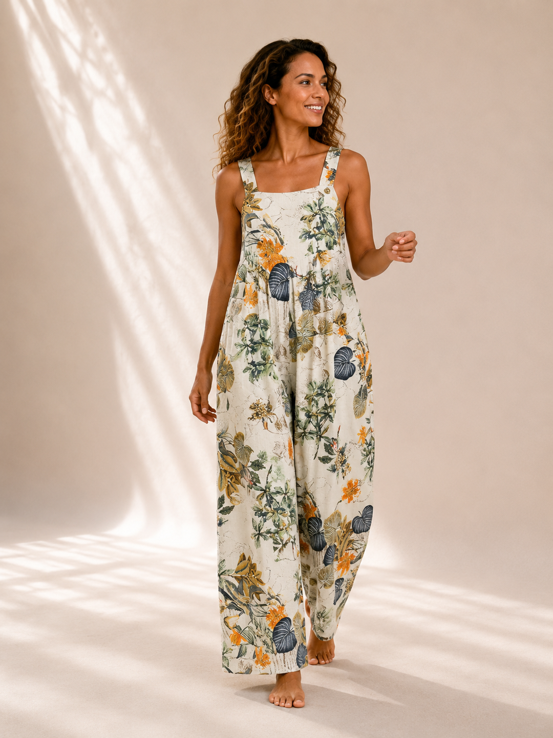 Ivy | Leaf-Print Linen Jumpsuit