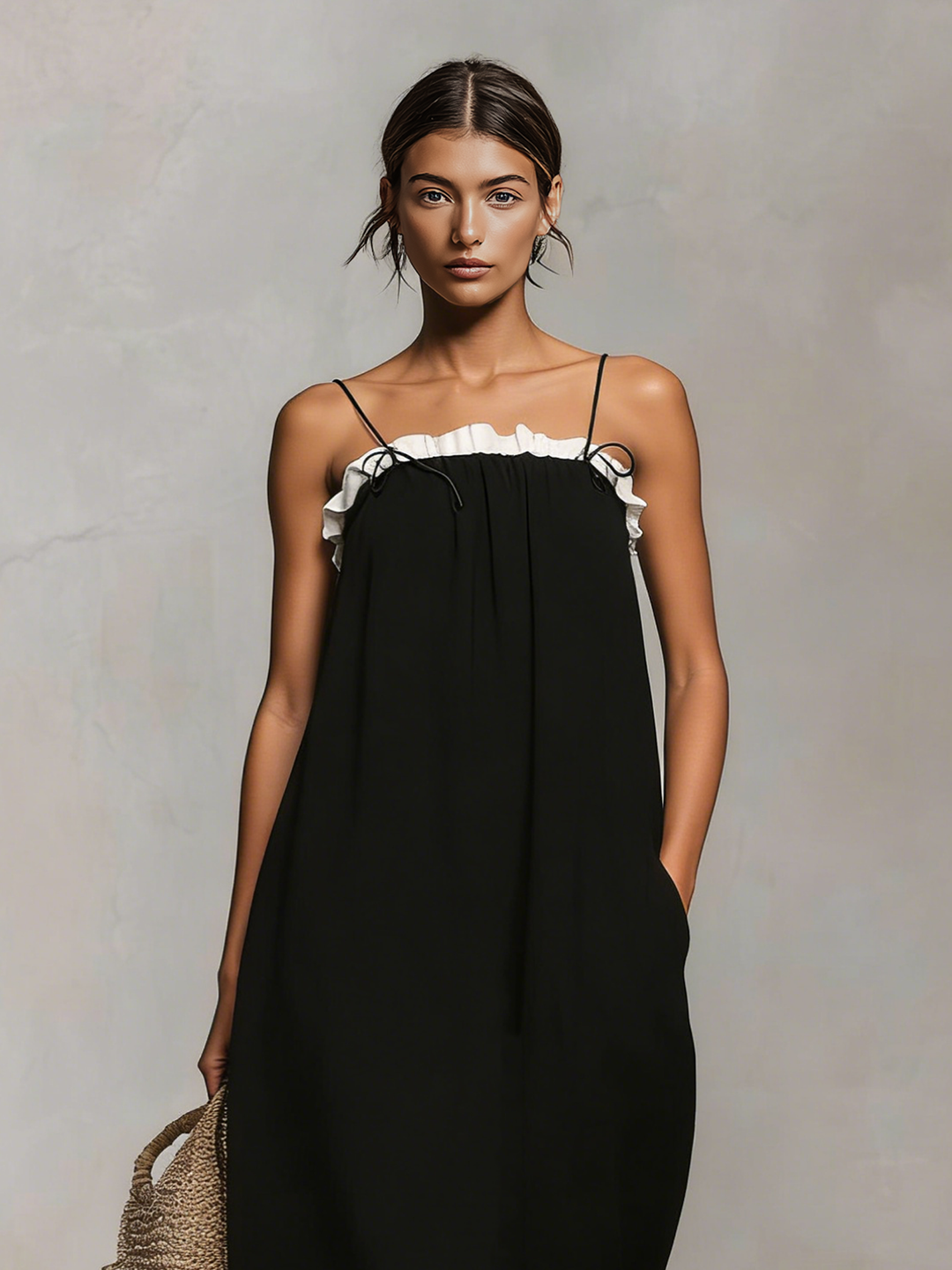 Women's Minimalist Vacation Style Color-blocked Spaghetti Strap Maxi Dress
