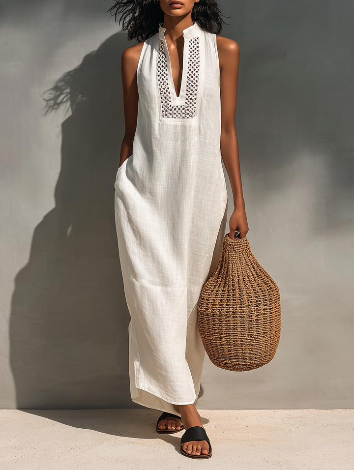 Women's Minimalist Sleeveless Maxi Dress With Cutout Neckline