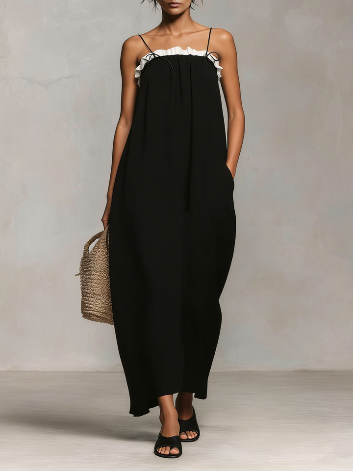 Women's Minimalist Vacation Style Color-blocked Spaghetti Strap Maxi Dress