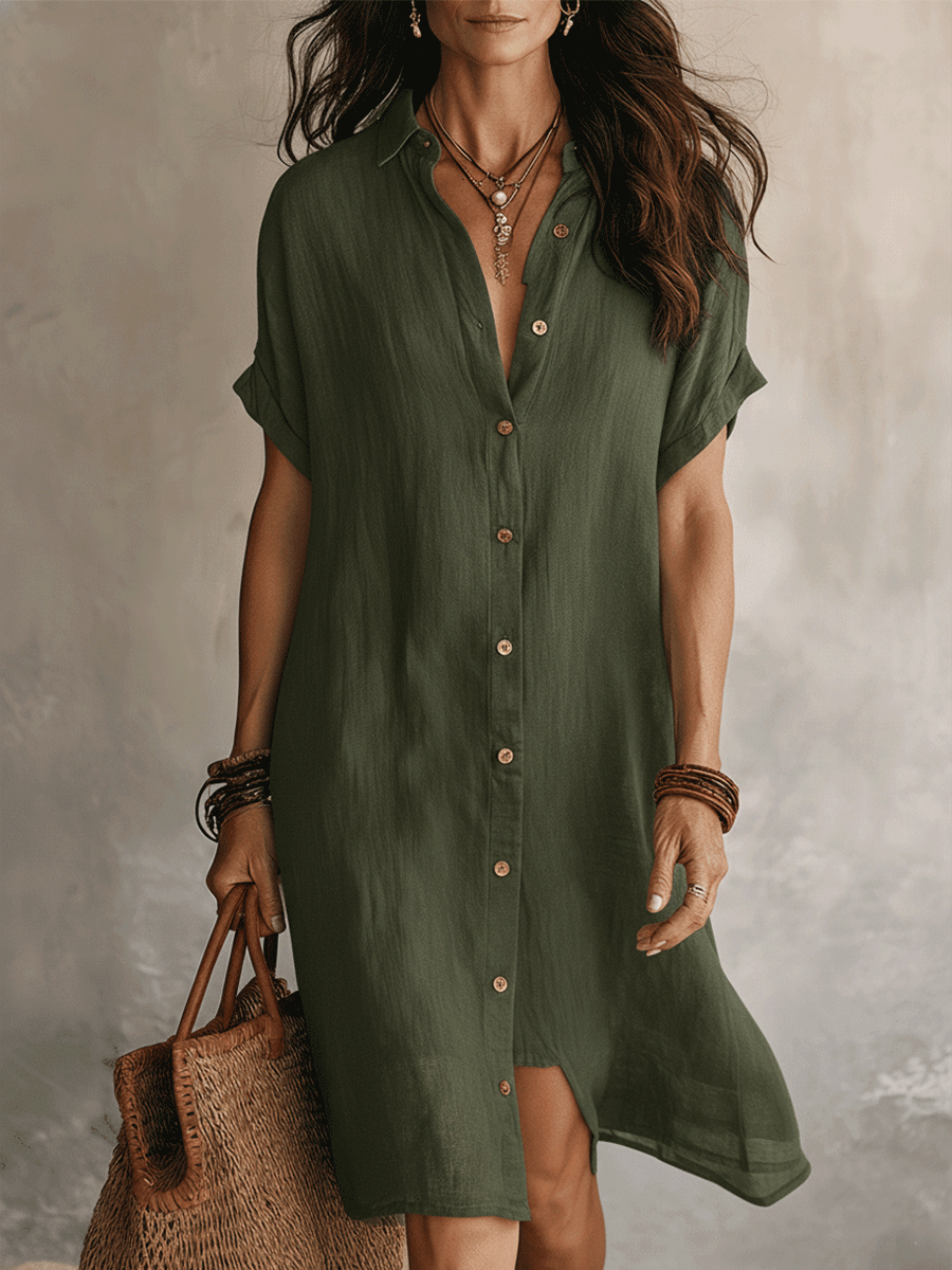 Modern Boho Effortless Black Linen Relaxed Midi Dress