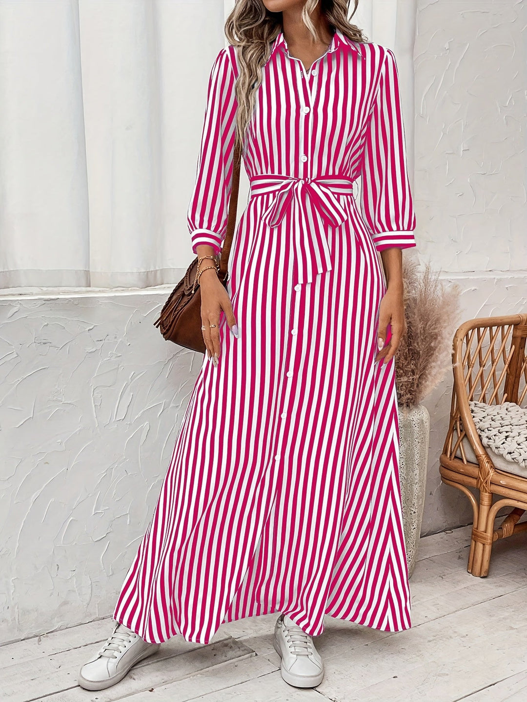 Meredith | Belted Shirt Maxi Dress