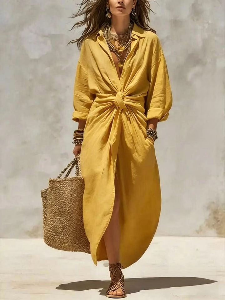Solid  Long-Sleeved Casual Dress