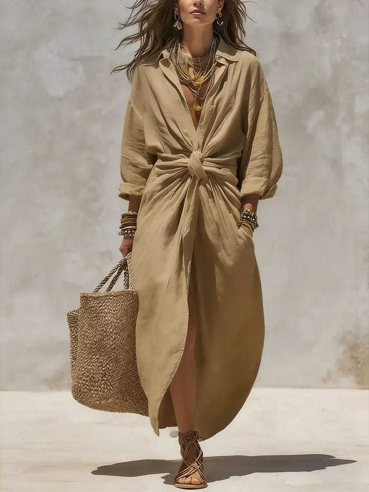 Solid  Long-Sleeved Casual Dress