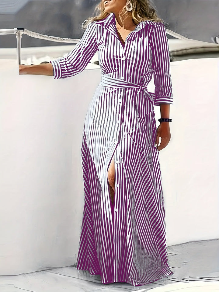Meredith | Belted Shirt Maxi Dress