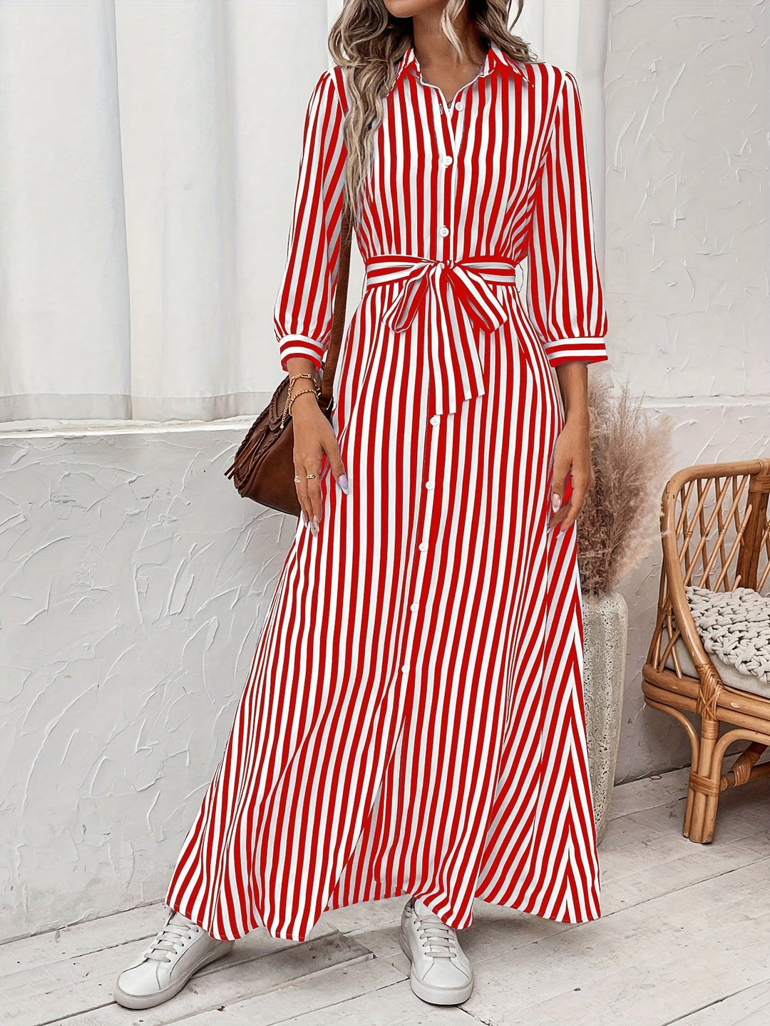 Meredith | Belted Shirt Maxi Dress