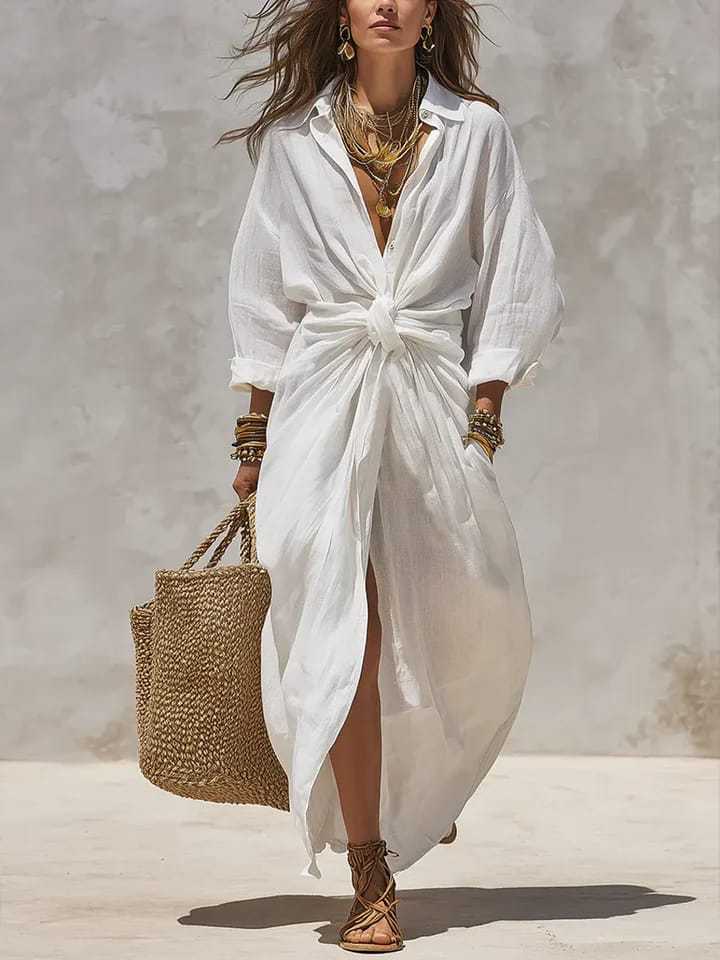 Solid  Long-Sleeved Casual Dress