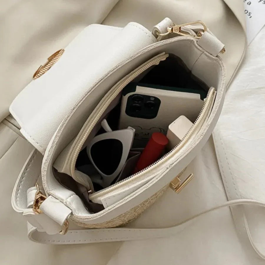 Marisol | Straw and Vegan Leather Beach Bag