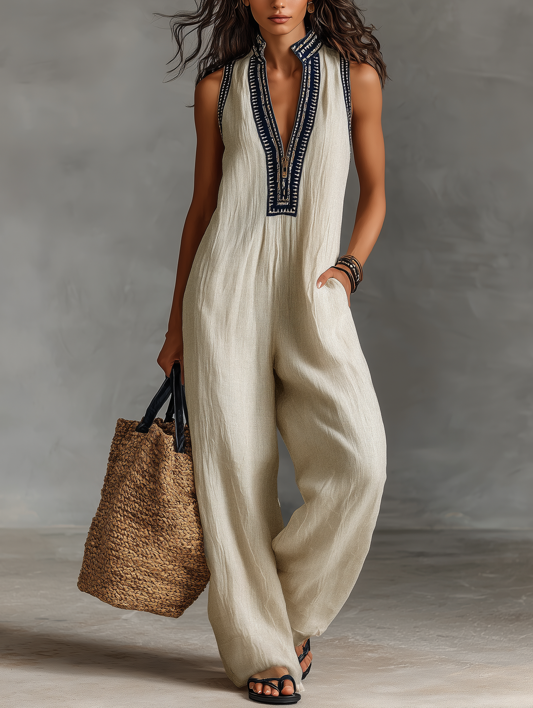 Iris | Embroidered Zip Jumpsuit
