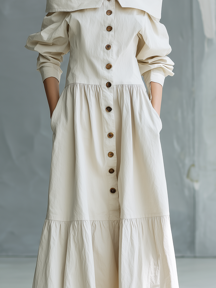 Women's Elegant White Woven Camisole Dress With Off-the-shoulder Design And Loose Long Sleeves