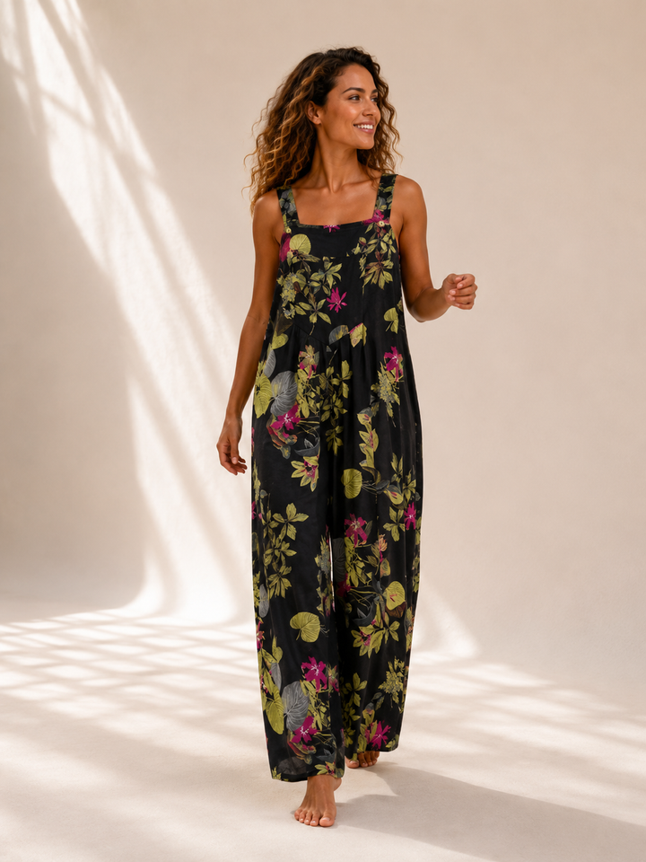 Ivy | Leaf-Print Linen Jumpsuit