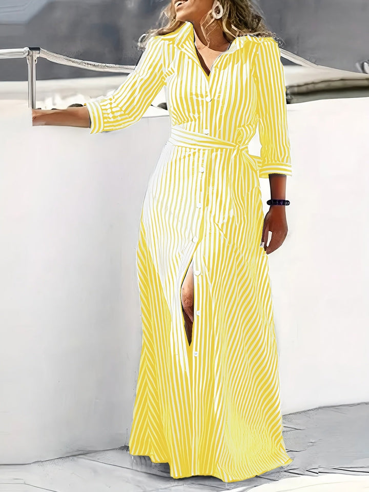 Meredith | Belted Shirt Maxi Dress