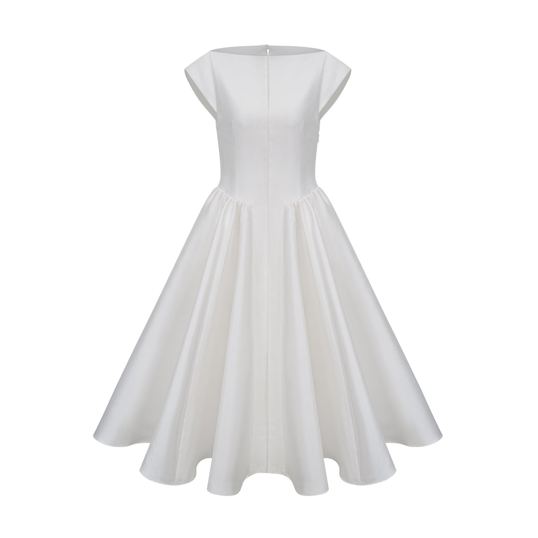 Amandine | Open-Back Pleated Midi Dress