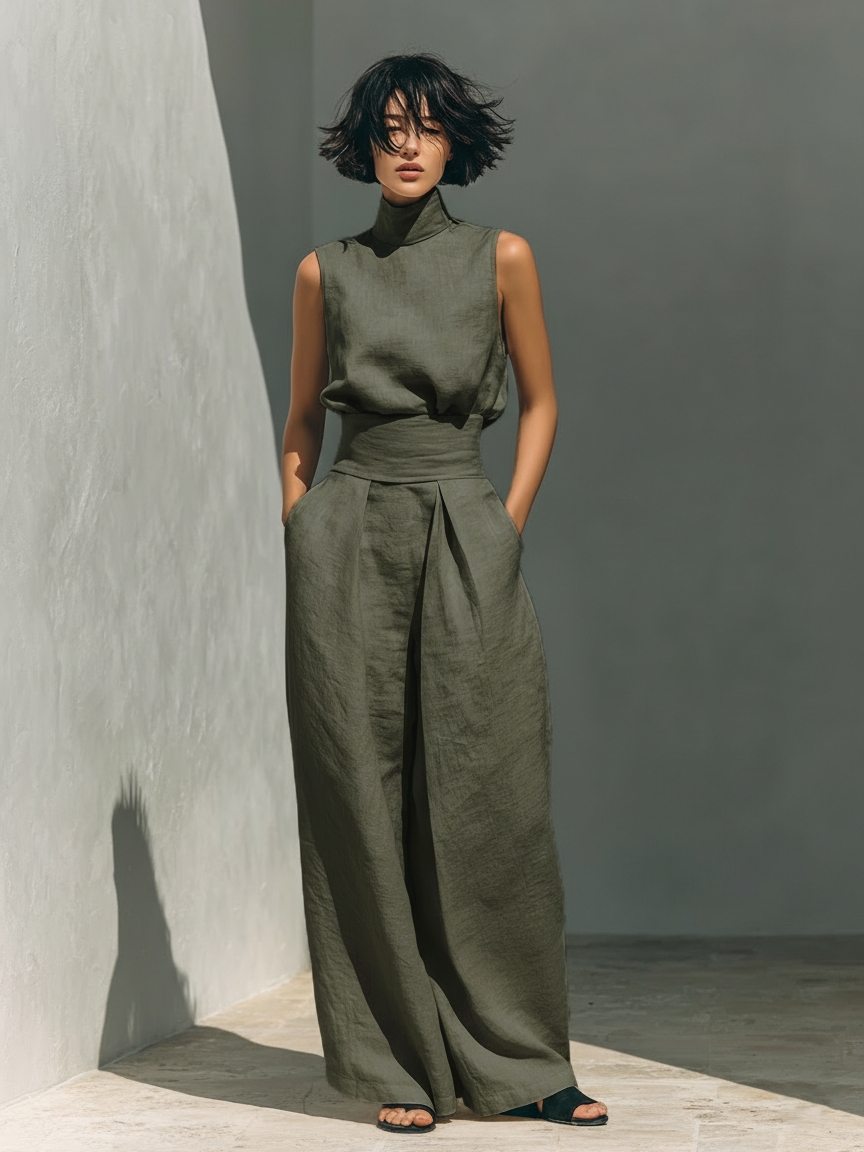 Sage | Sleeveless Blouse & Pants Set