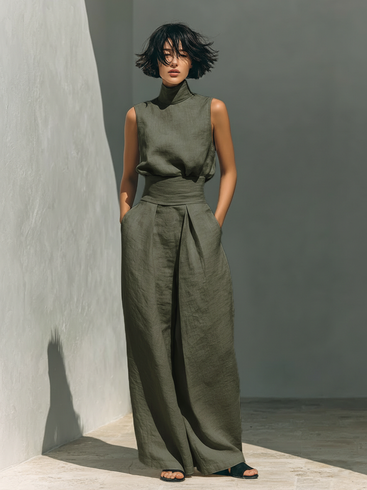 Sage | Sleeveless Blouse & Pants Set