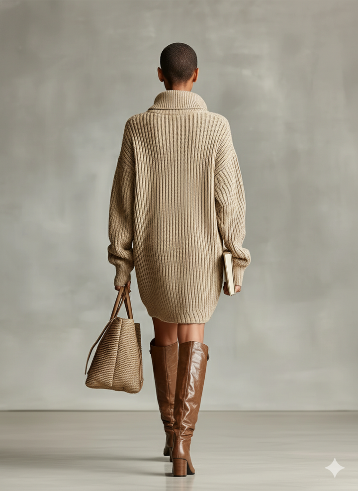 Women's Camel Elegant Button - Front Oversized Mini Cardigan Dress