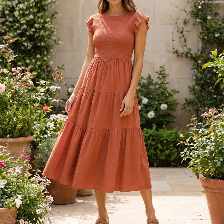 Emilia | Ruched Tiered Midi Dress
