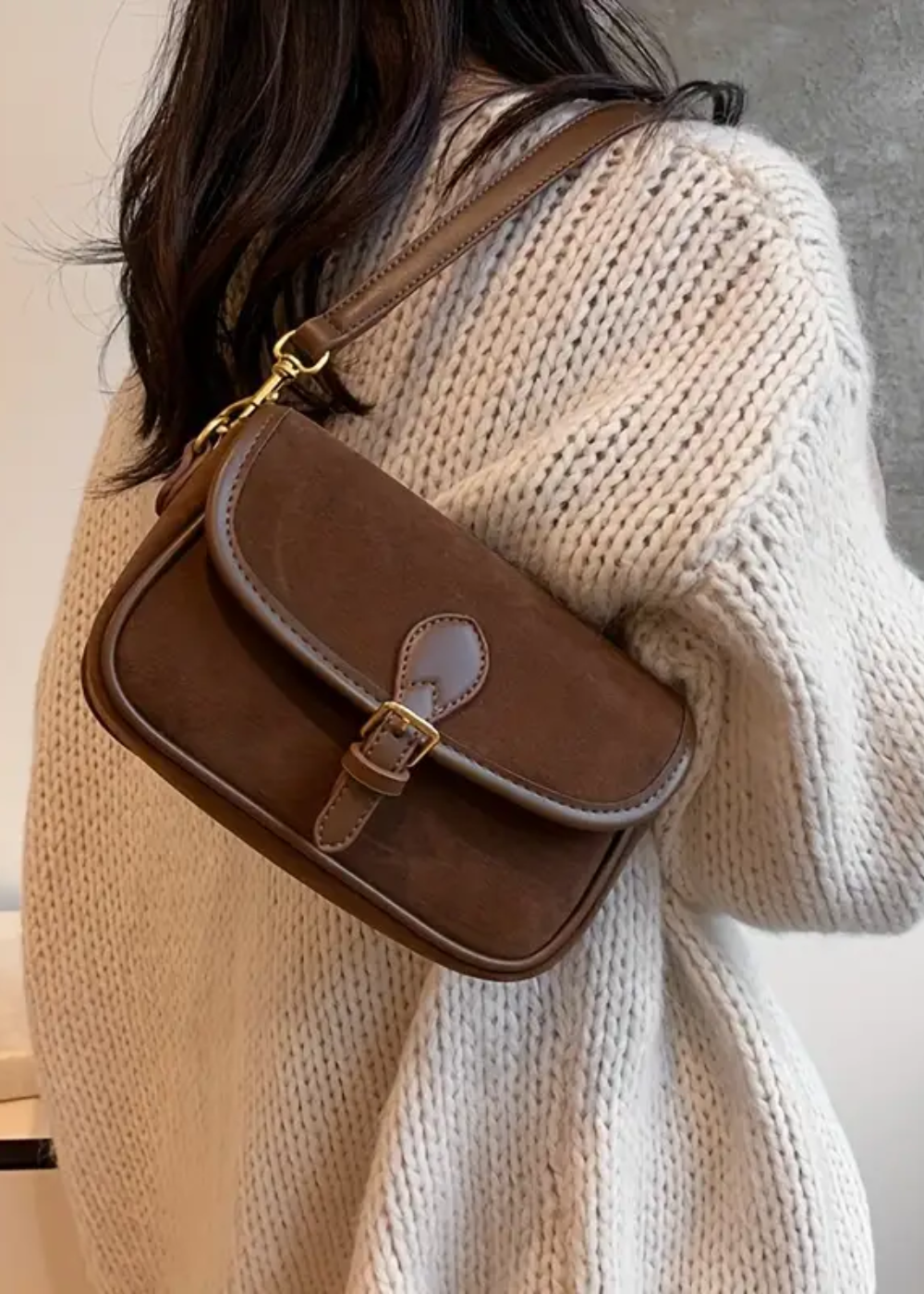 Women's Suede Shoulder Bag – Small Crossbody Bag Vegan & Vintage