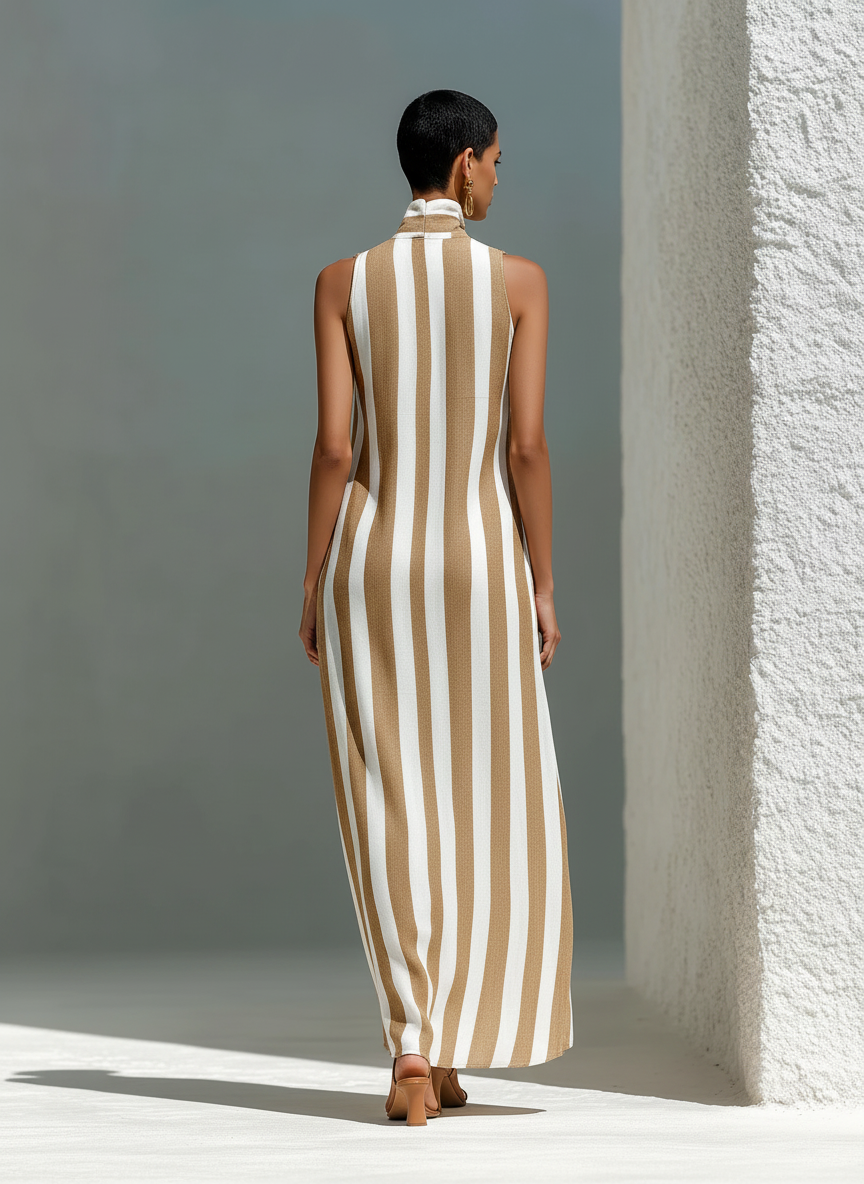 Cleo | Camel Stripe Maxi Dress