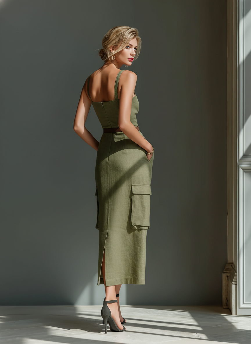 Remi | Belted Cargo Midi Dress