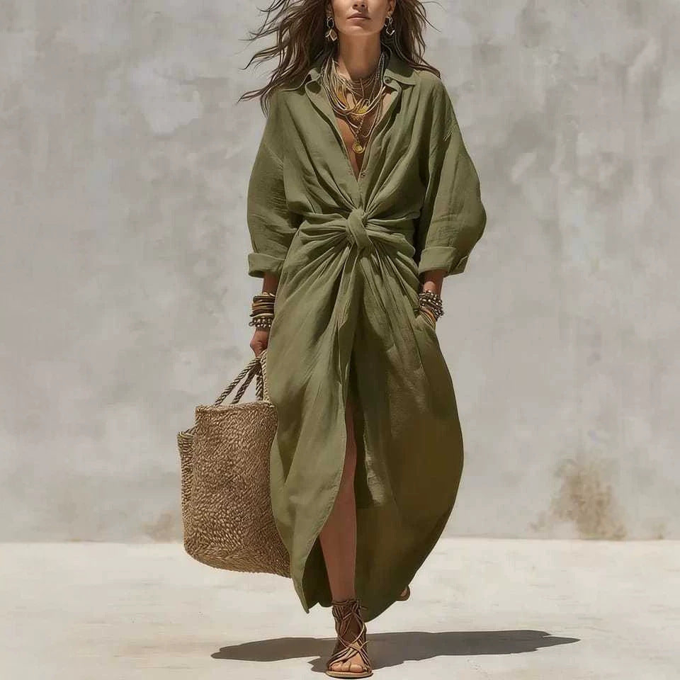 Solid  Long-Sleeved Casual Dress