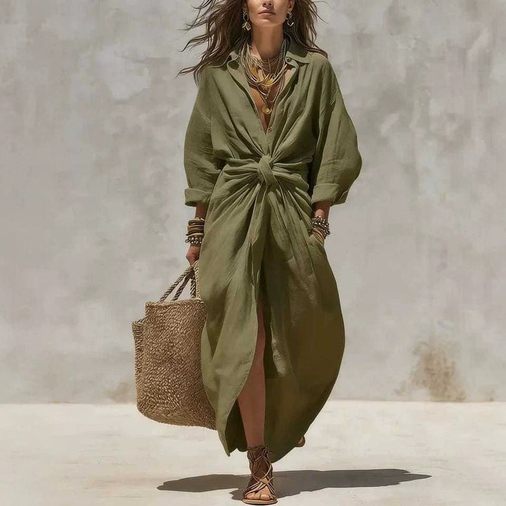 Solid  Long-Sleeved Casual Dress