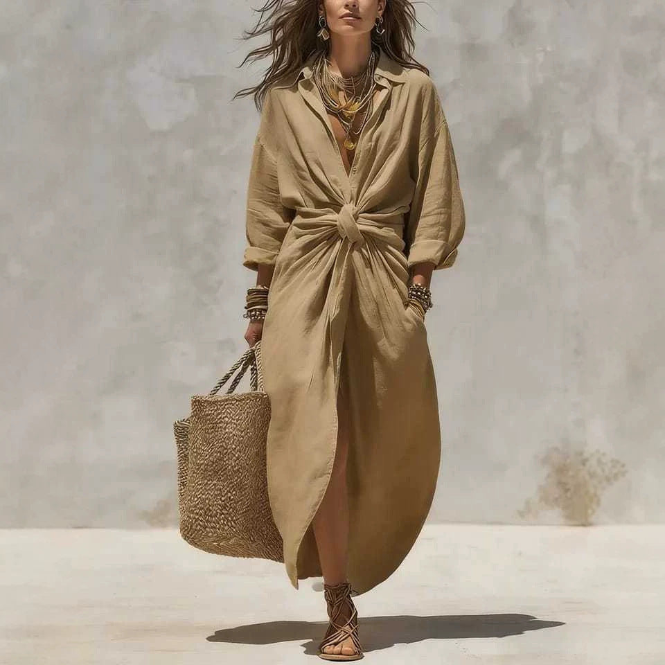 Solid  Long-Sleeved Casual Dress
