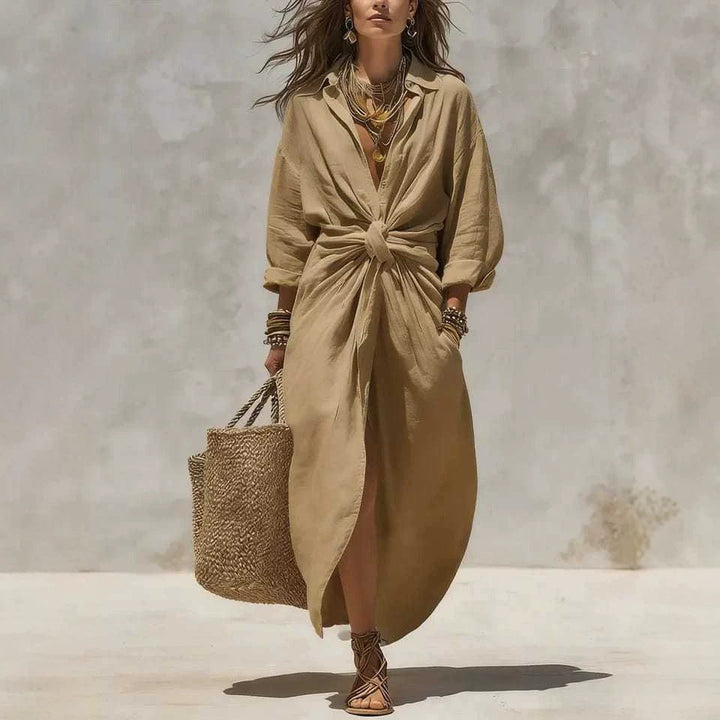 Solid  Long-Sleeved Casual Dress