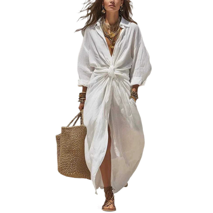 Solid  Long-Sleeved Casual Dress