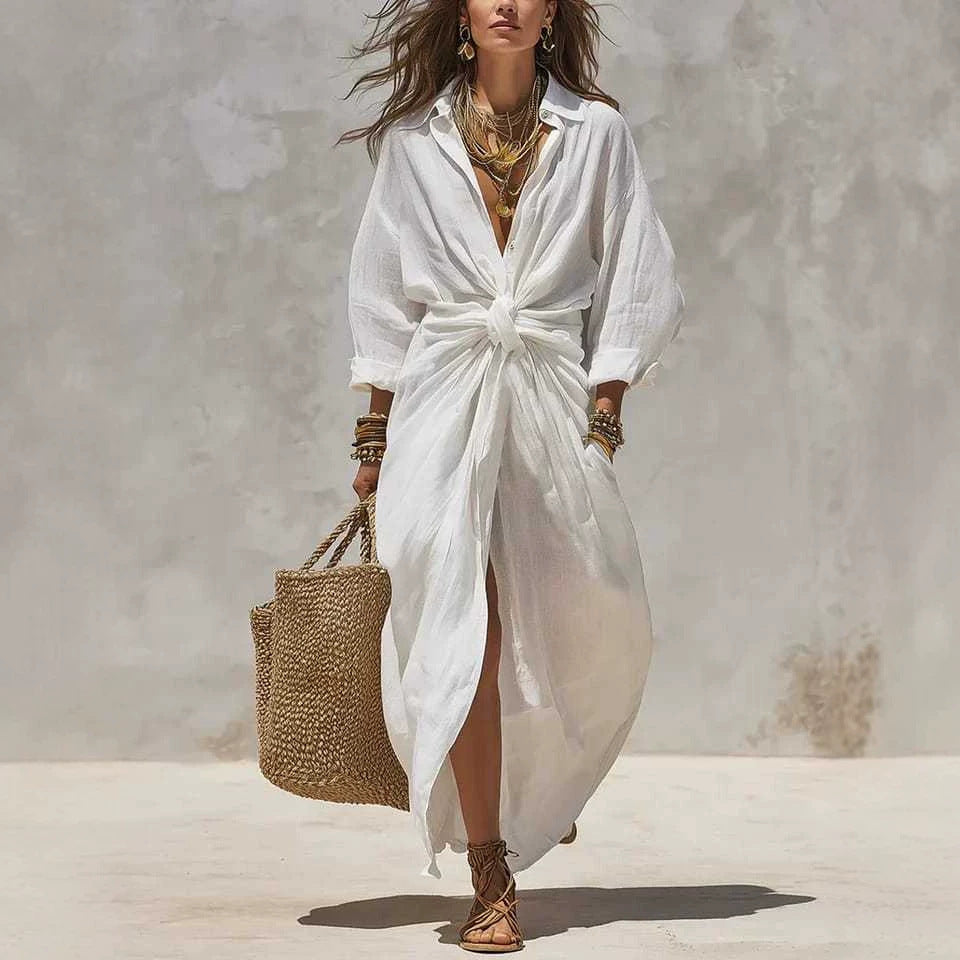 Solid  Long-Sleeved Casual Dress