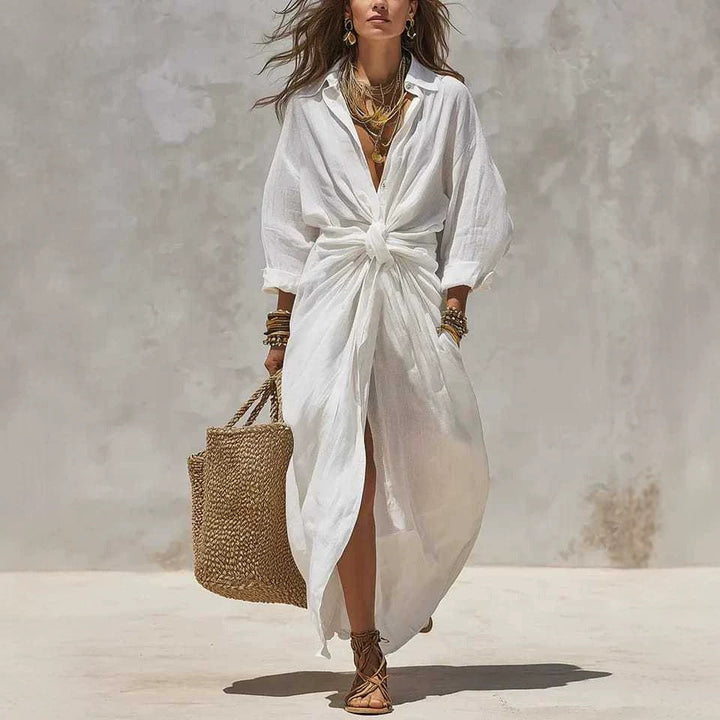 Solid  Long-Sleeved Casual Dress