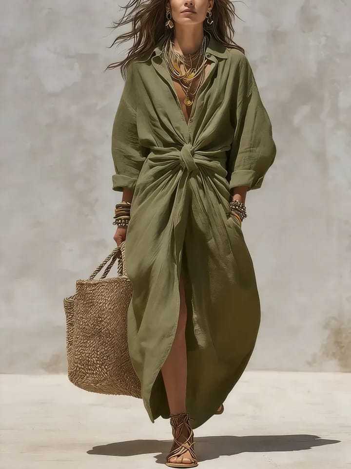 Solid  Long-Sleeved Casual Dress