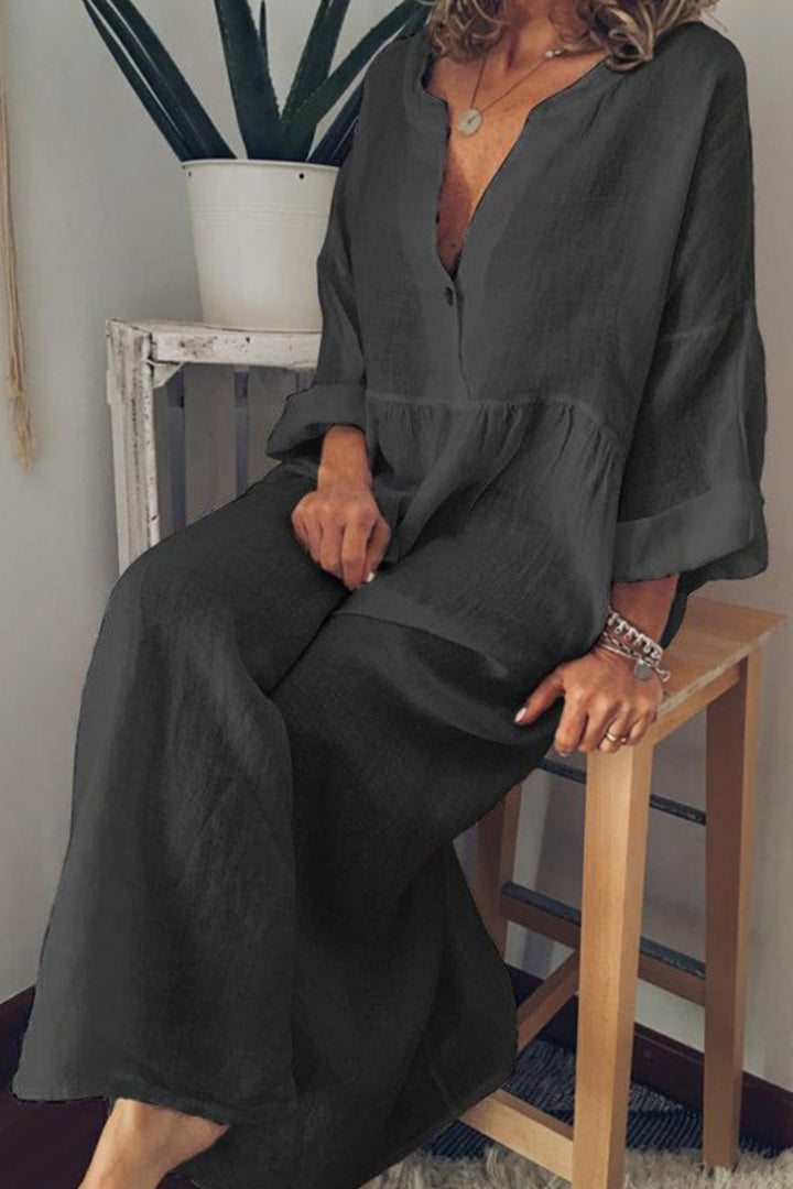 Fern | Linen V-Neck Swing Dress